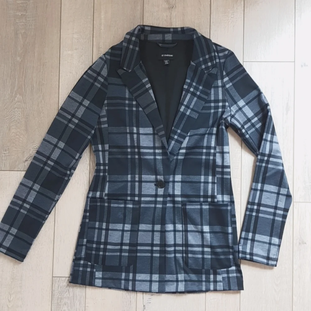 Le Château Longer Length Plaid Blue Blazer - Picture 1 of 7